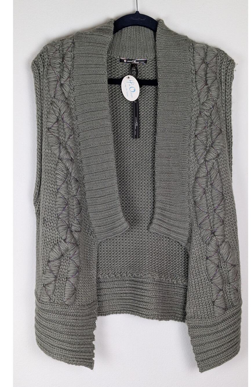 Umgee NWT Sage green/ Grey Knit Vest Chain Detail Open Front Boho4th & Ocean szL